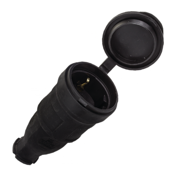 Розетка переносная с защитной крышкой каучуковая 230В 2P+PE 16A IP44 EKF PROxima | RPS-012-16-230-44 | EKF — фото