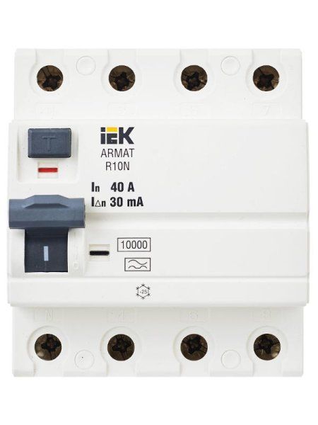 Выключатель дифференциальный (УЗО) R10N 4P 40А 30мА тип A ARMAT | AR-R10N-4-040A030 | IEK — фото