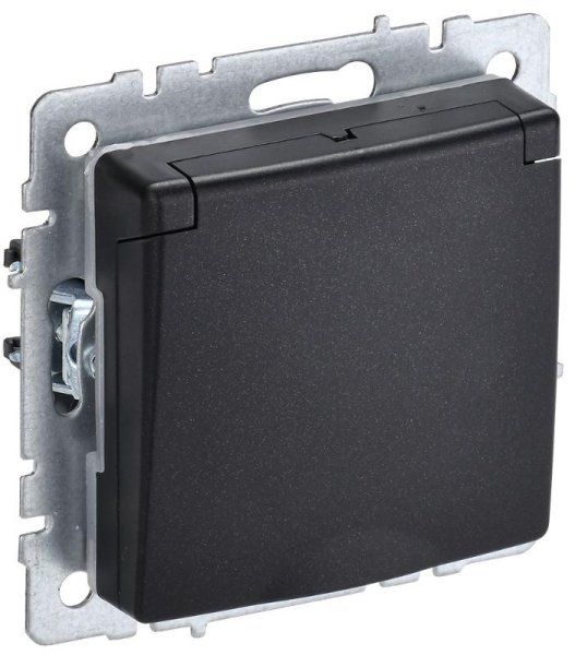 BRITE Розетка с заземлением со шторками с кр. 16А IP44 РСбш10-3-44-БрЧ черный | BR-R16-16-44-K02 | IEK — фото