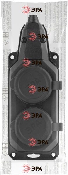 Колодка каучуковая с/з 2гн 16A IP44 черная K-2e-B-IP44| Б0044544 | ЭРА — фото