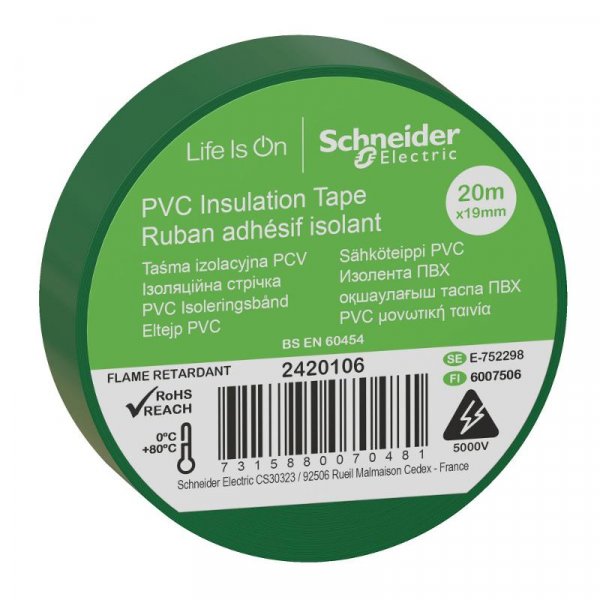 ИЗОЛЕНТА ПВХ 19мм Х 20м ЗЕЛЁНАЯ   | 2420106 |  Schneider Electric