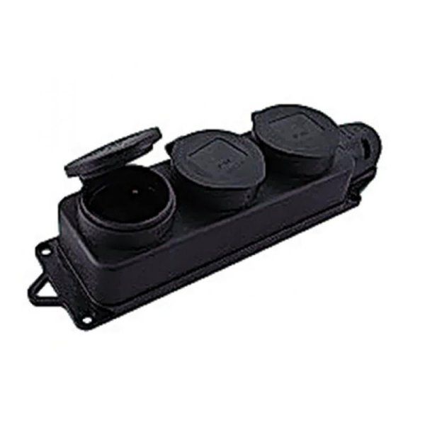 Розетка трехместная с защит. крышками каучуковая 230В 2P+PE 16A IP44 Basic | RPS-015-16-230-44 | EKF — фото