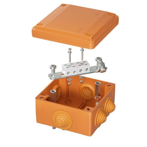 Коробка распределительная пластиковая FS огн., IP55,100х100х50мм, 4р, 450V,6A, 4мм.кв с кабельными вводами и клеммниками | FSB11404 | DKC — фото