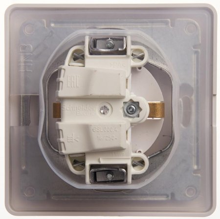 Glossa Белый Розетка с заземлением со шторками с крышкой, IP44 (в сборе с рамкой) | GSL000148 | SE — фото