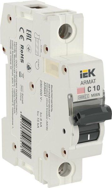 Выключатель автоматический однополюсный M06N 1P C 10А 6кА ARMAT | AR-M06N-1-C010 | IEK — фото