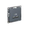 AtlasDesign Грифель Розетка USB, 5В, 1 порт x 2,1 А, 2 порта х 1,05 А, механизм | ATN000733 | SE — фото