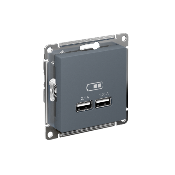 AtlasDesign Грифель Розетка USB, 5В, 1 порт x 2,1 А, 2 порта х 1,05 А, механизм | ATN000733 | SE — фото