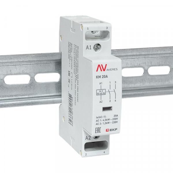 Контактор модульный КМ 20А 2NО 24VAC (1 мод.) AVERES | km-av-1-20-20-24V | EKF — фото