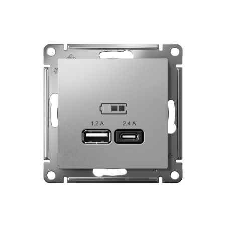 AtlasDesign Алюминий USB Розетка A+С, 5В/2,4А, 2х5В/1,2А, механизм | ATN000339 | SE — фото