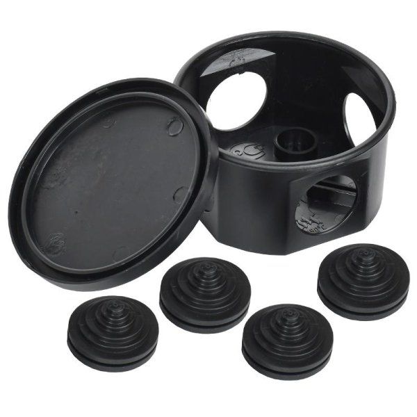 Коробка расп. КМ41237 D=75х40мм IP44 4 вв. черная  | UKO21-075-040-000-K02-44 | IEK — фото