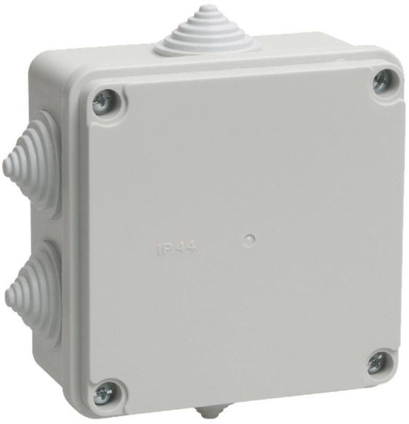 Коробка распределительная КМ41233 для о/п 100х100х50 мм IP44 (RAL7035, 6 гермовводов) | UKO11-100-100-050-K41-44 | IEK — фото