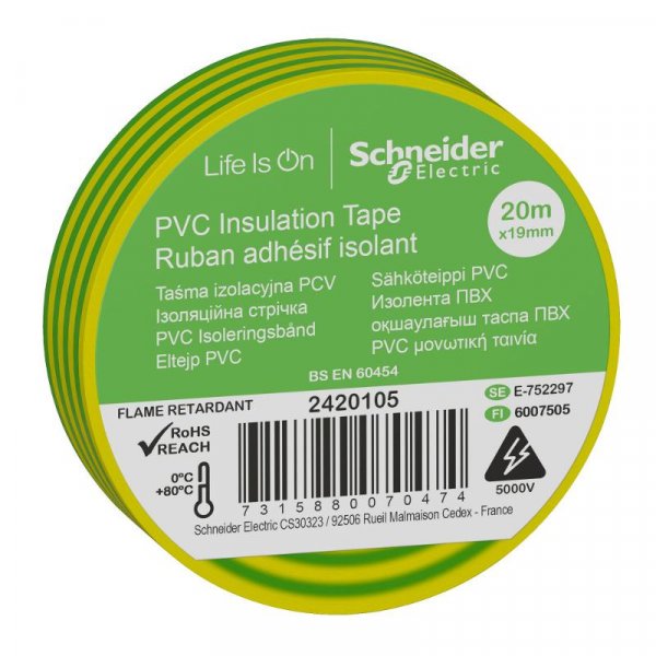 ИЗОЛЕНТА ПВХ 19мм Х 20м ЖЁЛТО-ЗЕЛЁНАЯ   | 2420105 |  Schneider Electric