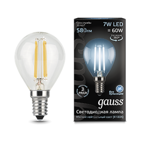 Лампа светодиодная LED 7Вт E14 220В 4100К шар | 105801207 | Gauss — фото