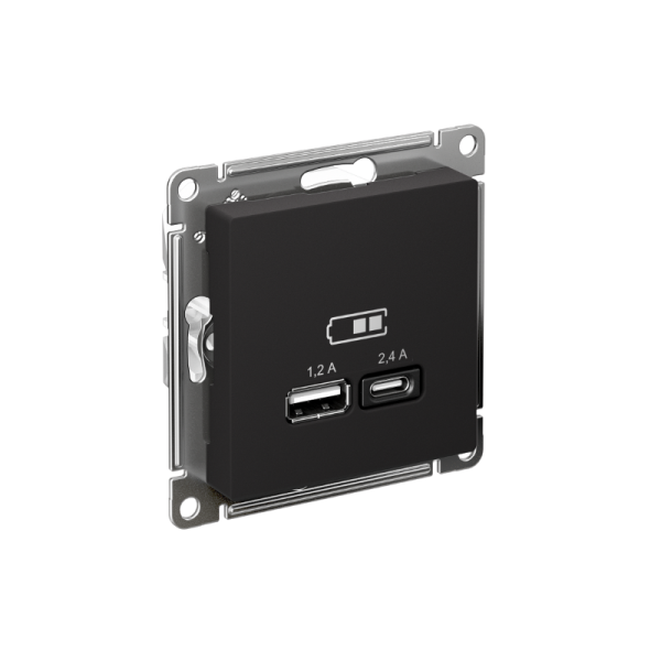AtlasDesign Карбон USB Розетка A+С, 5В/2,4А, 2х5В/1,2 А, механизм | ATN001039 | SE — фото