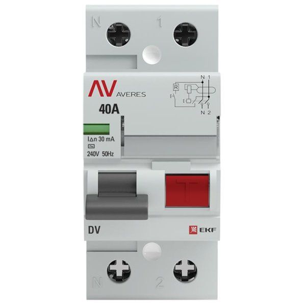 Выключатель дифференциальный (УЗО) DV 2п 40А 30мА тип AC AVERES | rccb-2-40-30-ac-av | EKF — фото