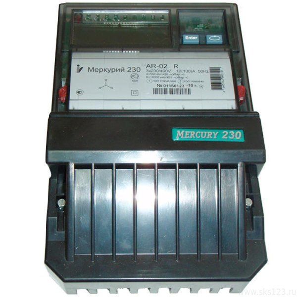 Счетчик Меркурий 230 AR-02 R 10-100А/400В (1 тар.) ЖКИ (монт. пл.) — фото