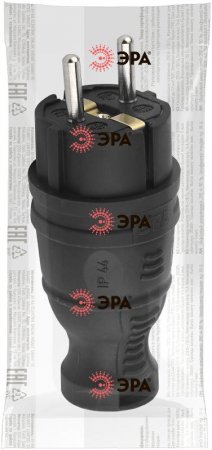 Вилка каучуковая c заземлением 16A IP44 прямая черная V8-B-IP44| Б0044540 | ЭРА — фото