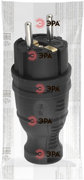 Вилка каучуковая c заземлением 16A IP44 прямая черная V8-B-IP44| Б0044540 | ЭРА — фото