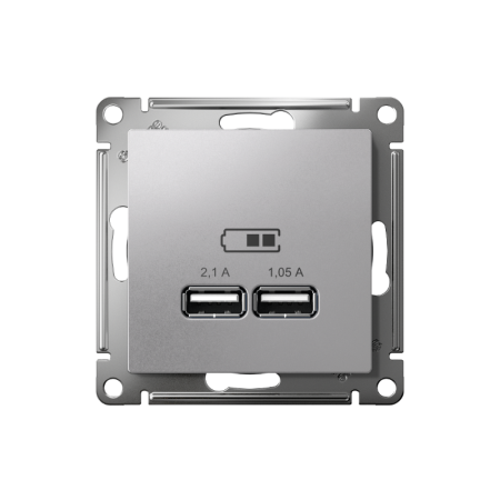 AtlasDesign Алюминий Розетка USB, 5В, 1 порт x 2,1 А, 2 порта х 1,05 А,механизм | ATN000333 | SE — фото