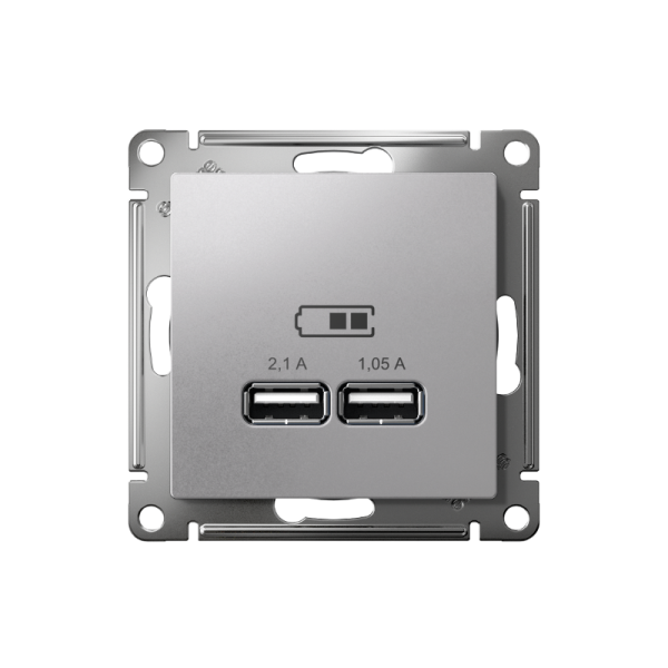 AtlasDesign Алюминий Розетка USB, 5В, 1 порт x 2,1 А, 2 порта х 1,05 А,механизм | ATN000333 | SE — фото