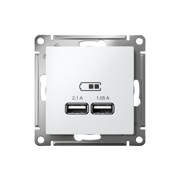 AtlasDesign Белый Розетка USB, 5В, 1 порт x 2,1 А, 2 порта х 1,05 А, механизм | ATN000133 | SE — фото