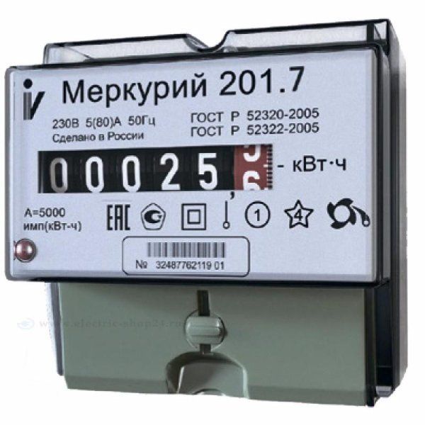 Счетчик Меркурий 201.7 5-60 А/220В (1 тар.) МЕХ (DIN) — фото