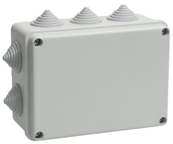 Коробка распределительная КМ41242 для о/п 150х110х70 мм IP55 (RAL7035, 10 гермовводов) | UKO10-150-110-070-K41-55 | IEK — фото