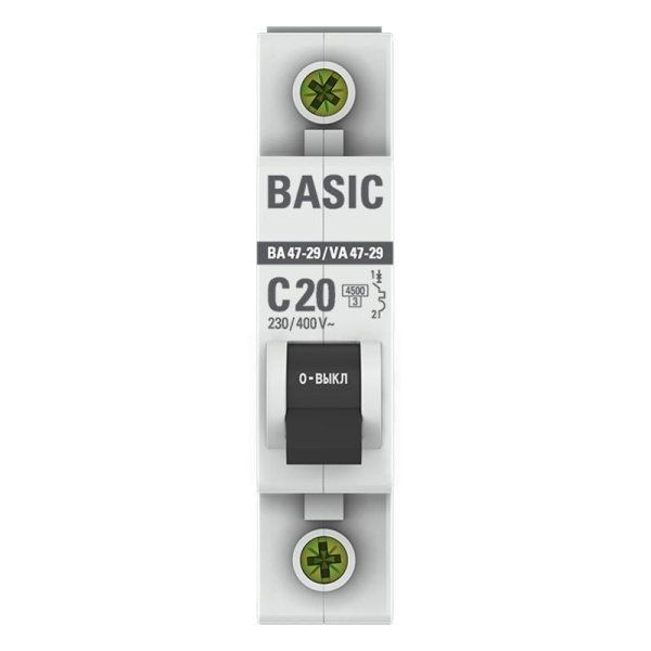 Выключатель автоматический однополюсный ВА 47-29 20А C 4,5кА Basic | mcb4729-1-20C | EKF — фото