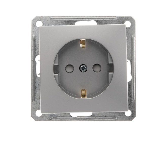 W59 Матовый хром Розетка с заземлением с защитными шторками | RS16-152-5-86 | SE — фото