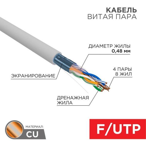Кабель FTP  4PR  24AWG  CAT5e  305м | 01-0152 | PROconnect