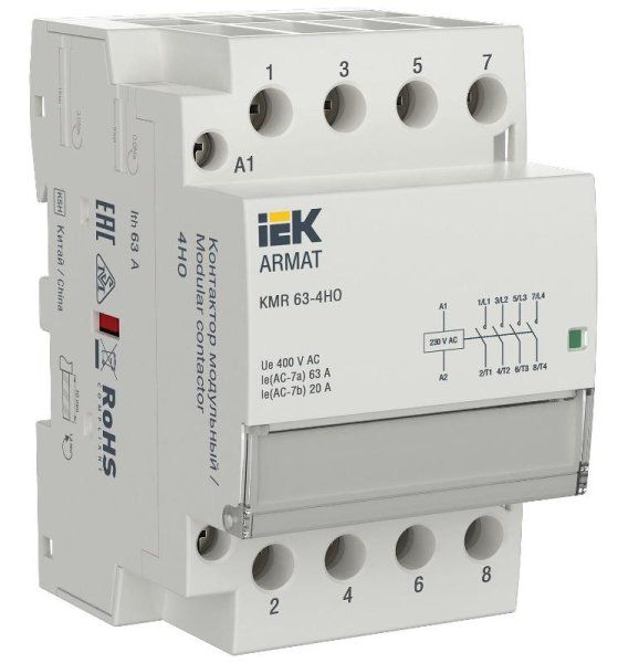 ARMAT Контактор модульный KMR 63А 230В AC 4НО | AR-KMR10-063-40-230 | IEK — фото