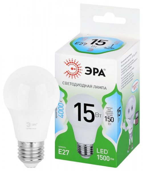 Лампа светодиодная  GREEN LINE LED A60-15W-840-E27 GL E27 15 Вт груша яркий белый свет | Б0067128 | ЭРА — фото