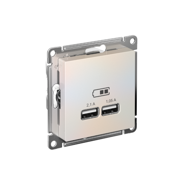 AtlasDesign Жемчуг Розетка USB, 5В, 1 порт x 2,1 А, 2 порта х 1,05 А, механизм | ATN000433 | SE — фото
