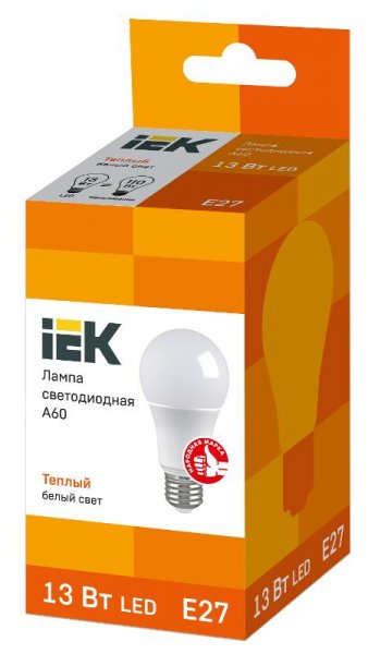 Лампа светодиодная LED 13Вт Е27 230В 3000К ECO А60 груша | LLE-A60-13-230-30-E27 | IEK — фото