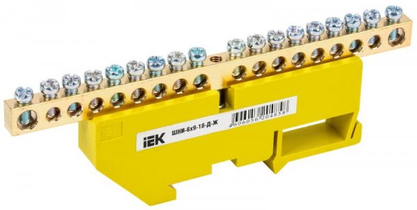 Шина PE "земля" на DIN-изоляторе ШНИ-6х9-18-Д-Ж | YNN10-69-18D-K05 | IEK — фото