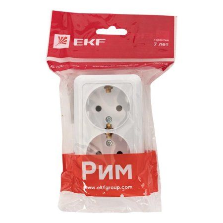 Рим Розетка 2-местная 16А с заземлением белая EKF | ENR16-128-10 | EKF — фото