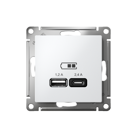 AtlasDesign Белый USB Розетка A+С, 5В/2,4 А, 2х5В/1,2 А, механизм | ATN000139 | SE — фото