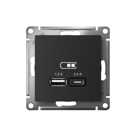 AtlasDesign Карбон USB Розетка A+С, 5В/2,4А, 2х5В/1,2 А, механизм | ATN001039 | SE — фото