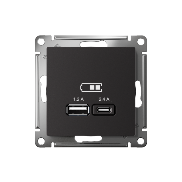 AtlasDesign Карбон USB Розетка A+С, 5В/2,4А, 2х5В/1,2 А, механизм | ATN001039 | SE — фото
