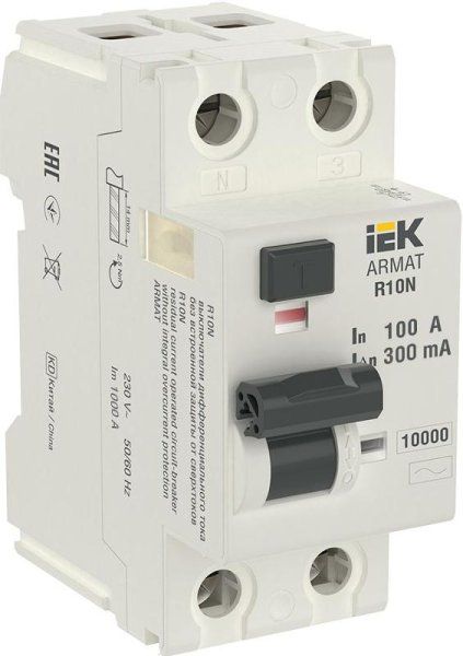 Выключатель дифференциальный (УЗО) R10N 2P 100А 300мА тип AC ARMAT | AR-R10N-2-100C300 | IEK — фото