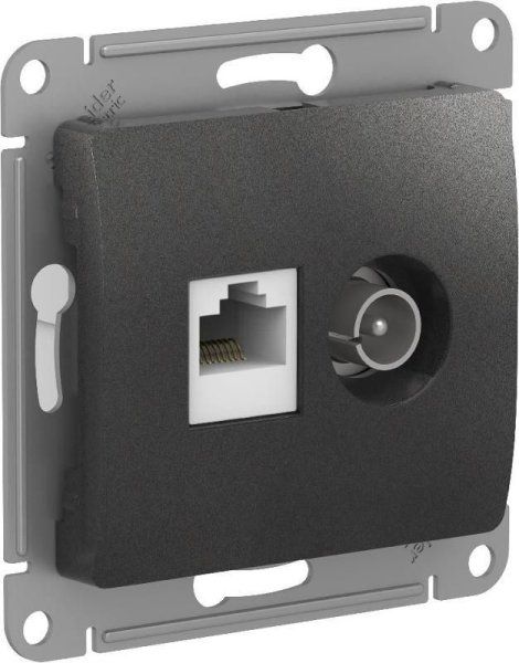 Glossa Антрацит Розетка 2-ая TV + компьютерная RJ45, кат. 5Е, механизм | GSL000789 | SE — фото