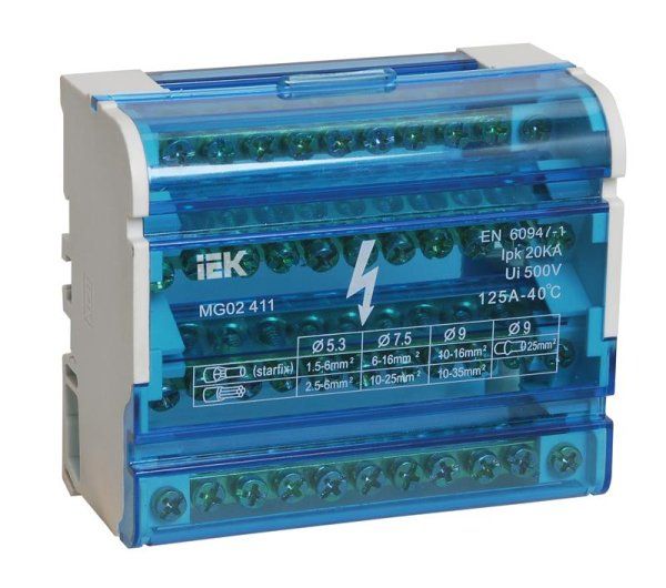 Шины на DIN-рейку в корпусе (кросс-модуль) 3L+PEN 4х11  | YND10-4-11-125 | IEK — фото