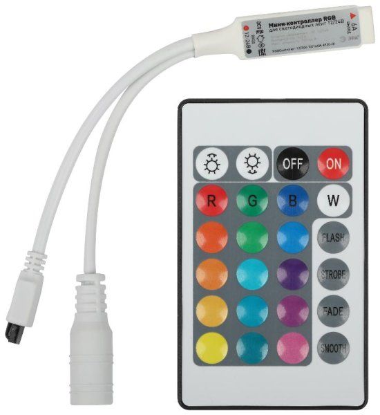 Контроллер  мини для светодиодной ленты с ИК пультом RGBController-12/24V-72/144W-IP20-IR  | Б0061110 | ЭРА — фото