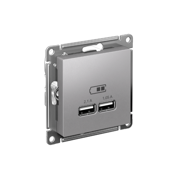 AtlasDesign Алюминий Розетка USB, 5В, 1 порт x 2,1 А, 2 порта х 1,05 А,механизм | ATN000333 | SE — фото