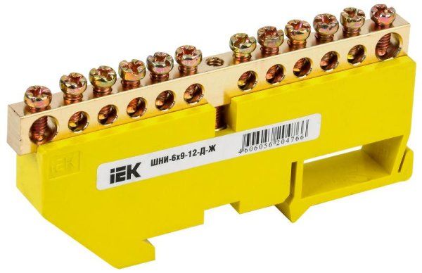 Шина PE "земля" на DIN-изоляторе ШНИ-6х9-12-Д-Ж | YNN10-69-12D-K05 | IEK — фото