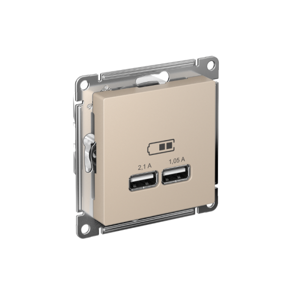 AtlasDesign Песочный USB Розетка A+A, 5В/2,1 А, 2х5В/1,05 А, механизм | ATN001233 | SE — фото
